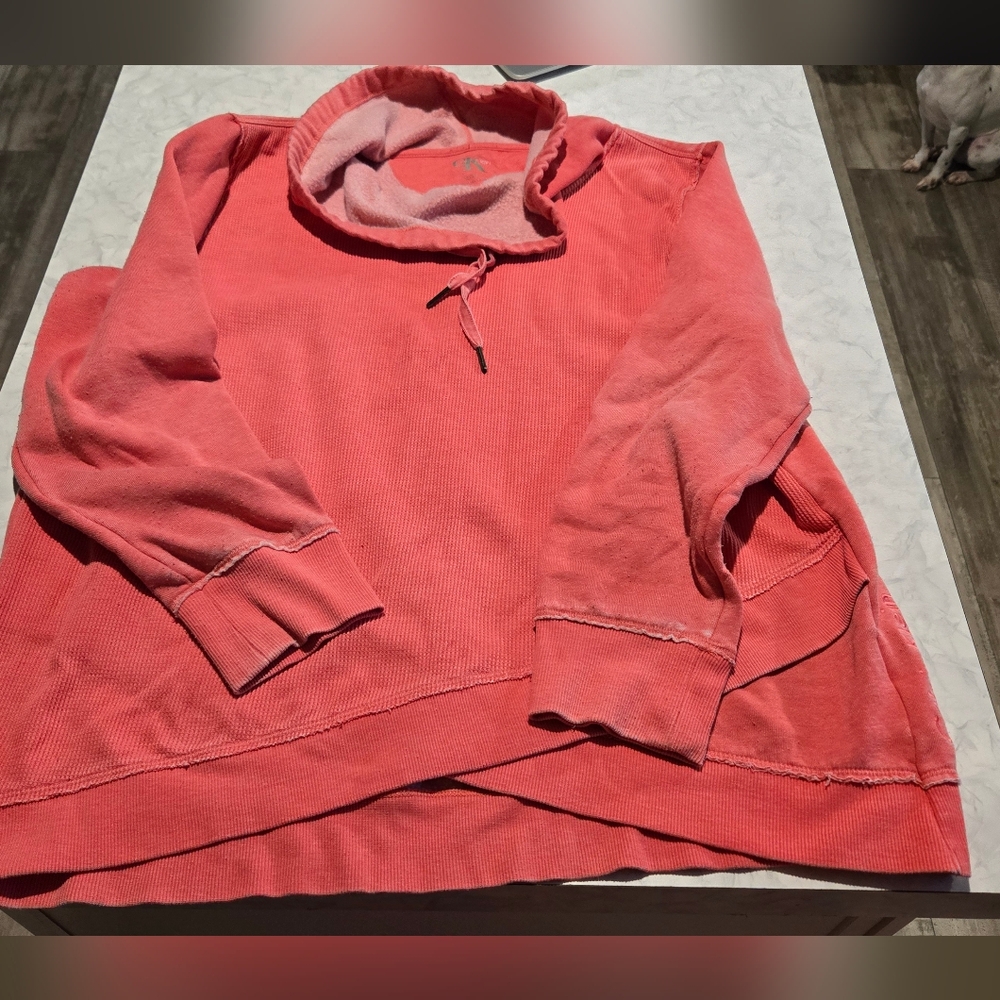 Calvin Klein Vibrant Coral Cowl Neck Sweatshirt Lightweight Ladies XL